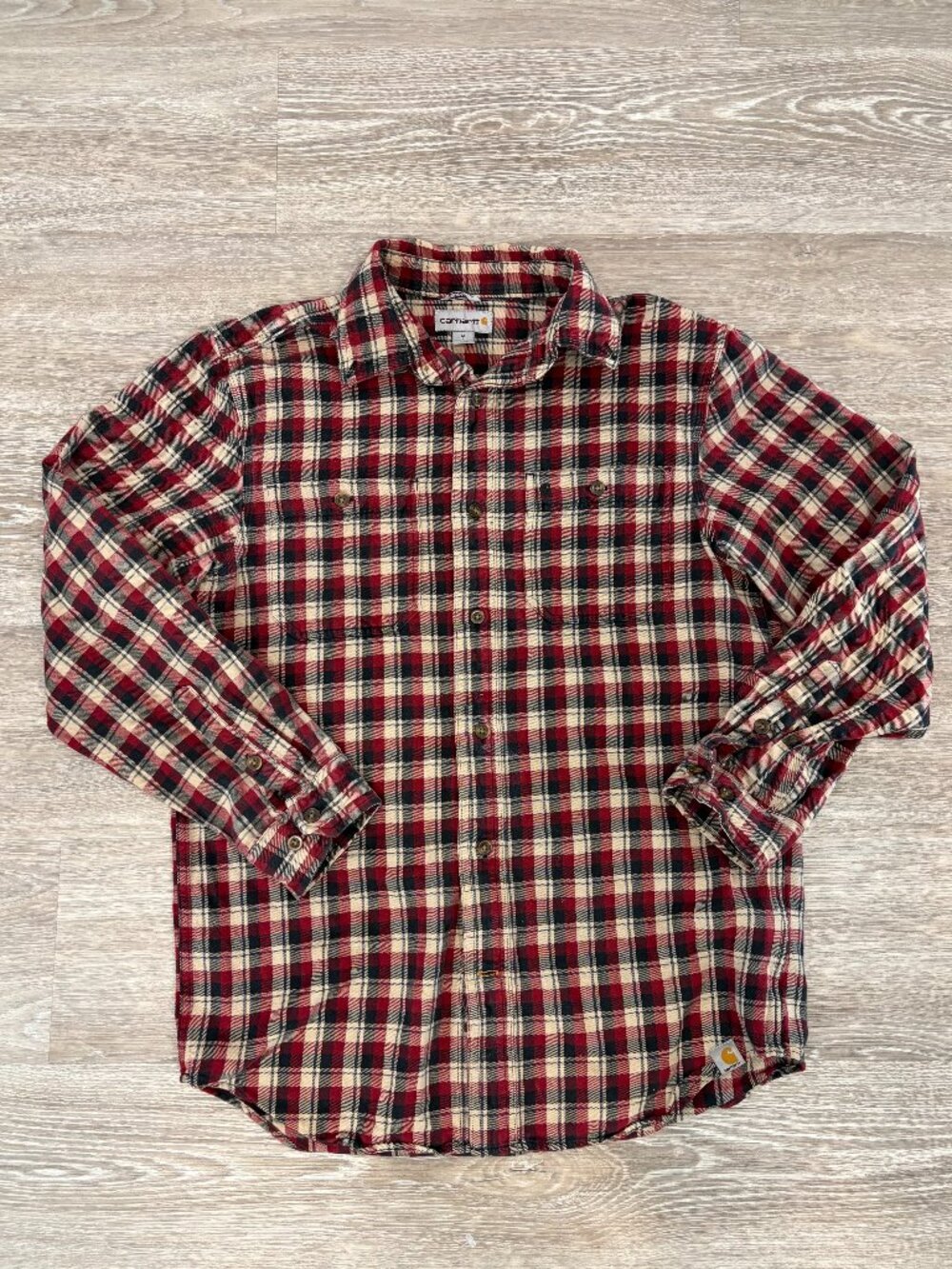 Carhartt Thick Flannel Relaxed Fit Long Sleeve Red Plaid Workwear Mens sz M